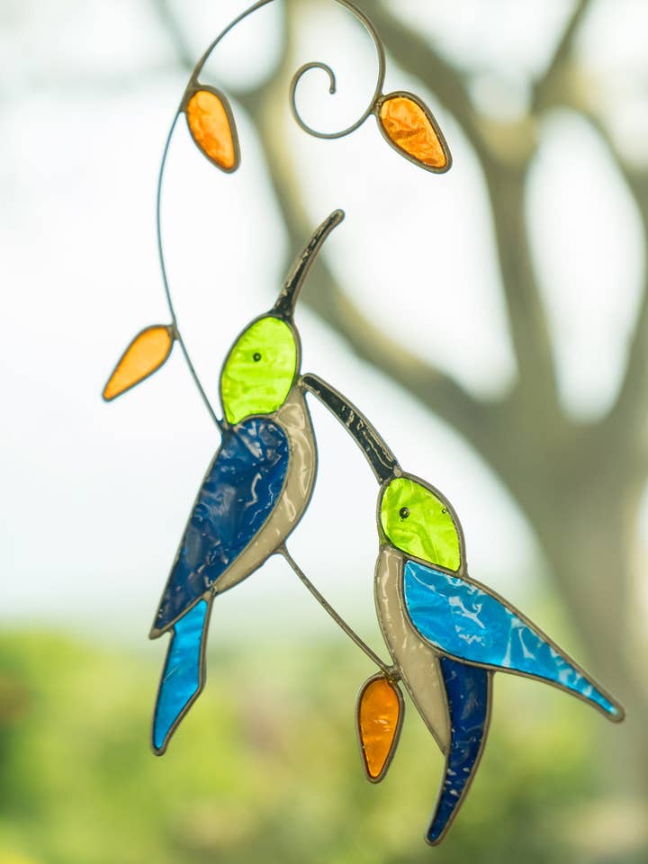 Two Hummingbirds on Branch Suncatcher for wholesale by Namaste
