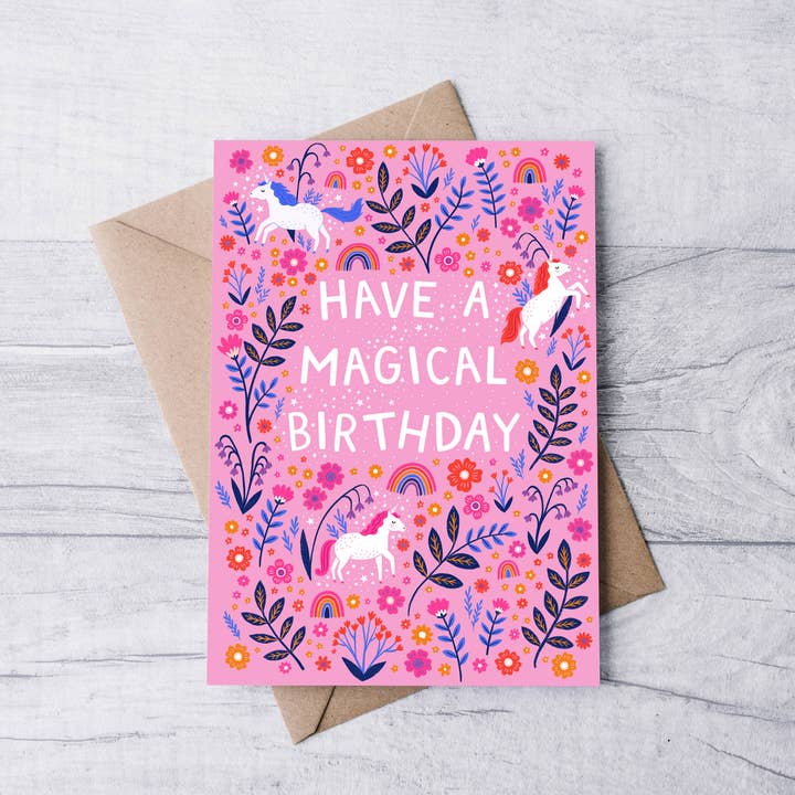 Pear Tree Press - Wholesale Flat Wrap - Girls Pink Unicorn Wrapping Paper, Gift Wrap, For Kids