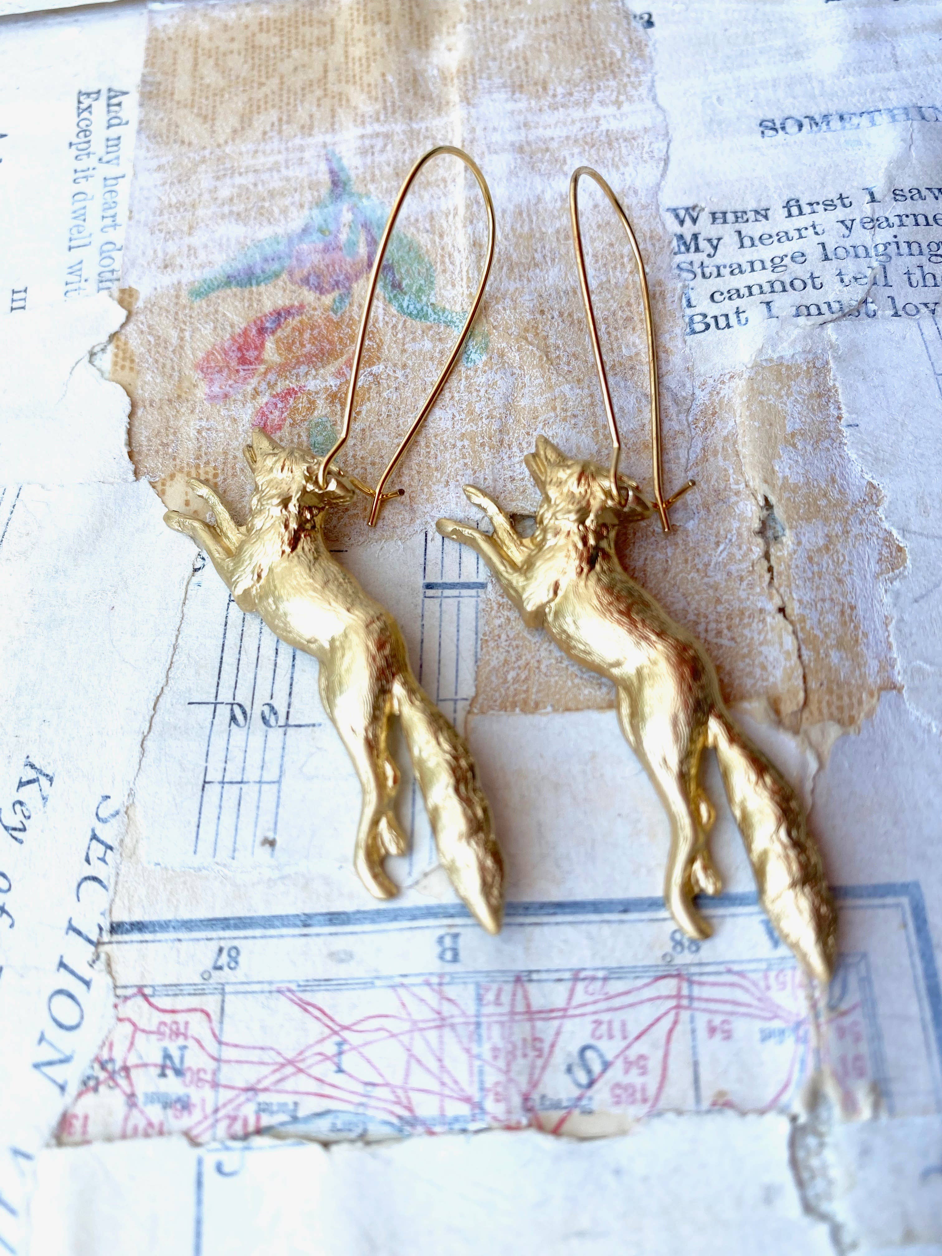 Red Truck Designs - Wholesale Dangle Earrings - Fox Earrings Forest Fox Gold Running Wolf Coyote Werewolf4