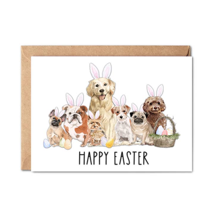 Happy Easter Dogs Hand Drawn Watercolor Spring Greeting Card for wholesale by Simply Crafty