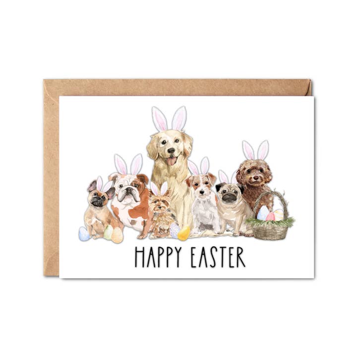 Happy Easter Dogs Hand Drawn Watercolor Spring Greeting Card for wholesale by Simply Crafty