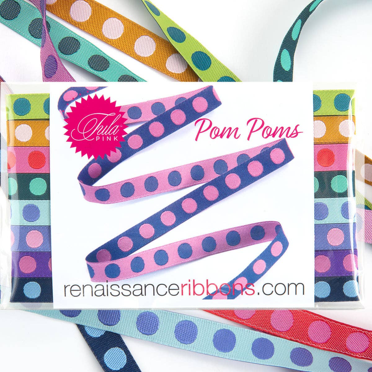 Renaissance Ribbons - Wholesale Ribbon - Gift Wrapping - 8yd Pack Pompoms 3/8" Tula Pink6
