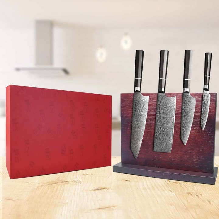 Ginza Steel - Wholesale Knife Set - KASAI KOGATANA FIVE | Essential 5 pcs Knife set | 4 Knives with Magnetic Wood Block6