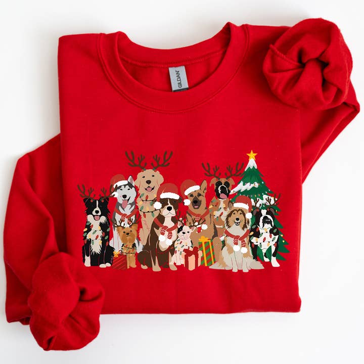 Refinery Number One LLC - Wholesale Graphic Sweatshirt - Unisex - Christmas Dogs, Antlers, Reindeer Santa Dog Lover Sweatshirt5