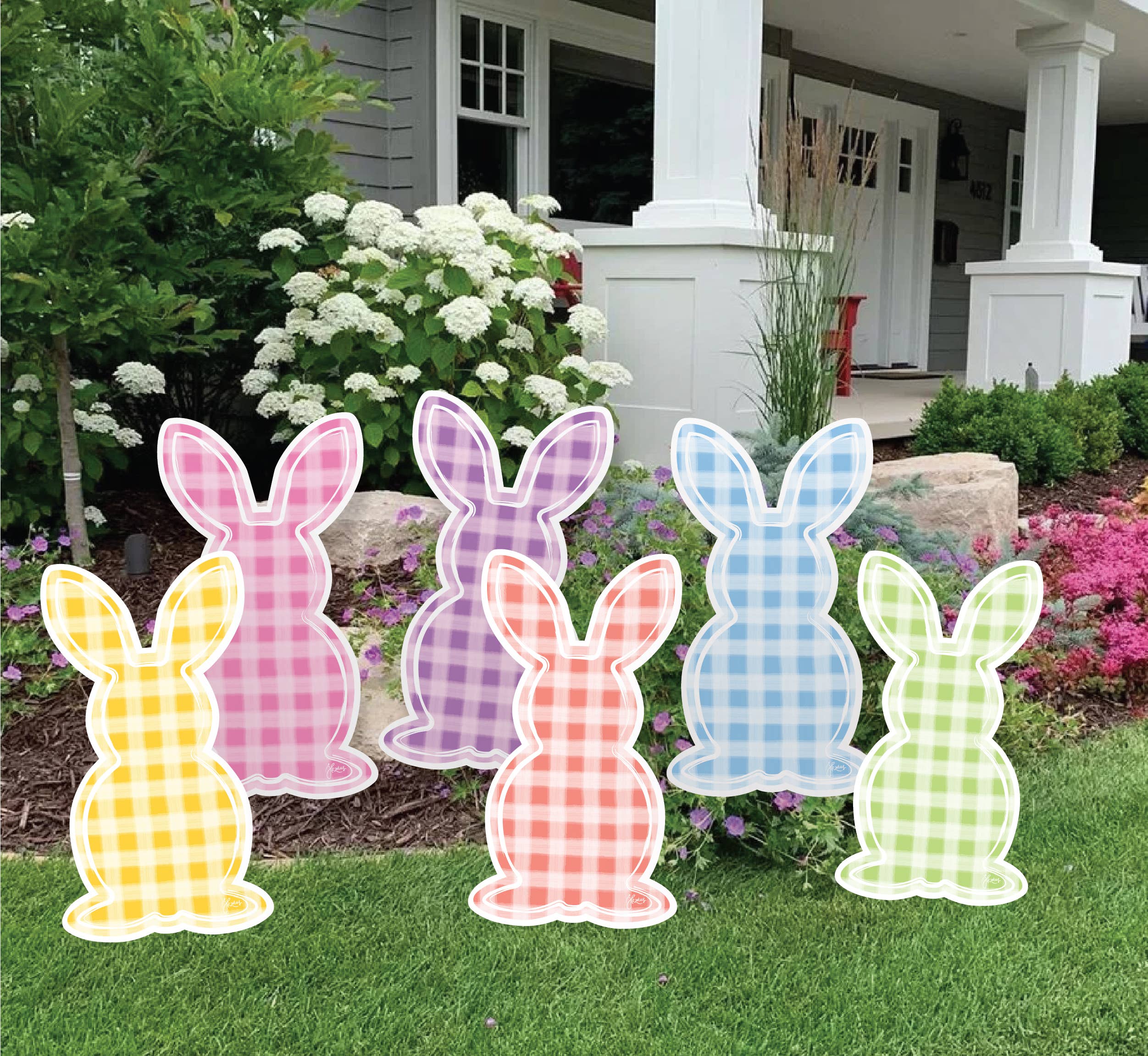 Songbird Grove Collection - Wholesale Garden/Lawn Stake - Gingham Bunny Garden Stakes Collection3