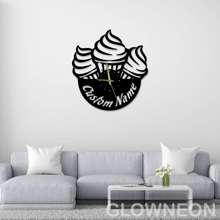 Glow Neon – wholesale Wall clock – Personalized Ice Cream Shop Clock Metal Sign, Kitchen Decor