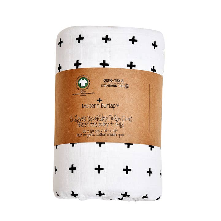 Modern Burlap - Wholesale Quilt - Kids & Baby - 8 Layer Muslin Quilt - REVERSIBLE Swiss Cross+Isaiah 49:16