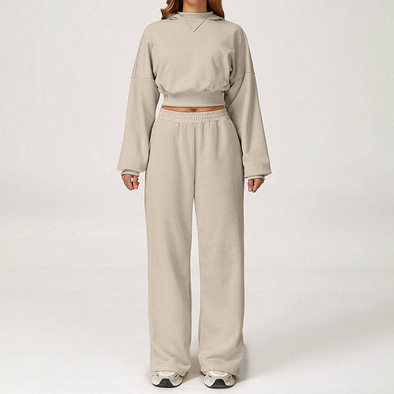 WONDERXFANS – Engroshandel Loungesæt - Dame – Beskåret hættetrøje + løse sweatpants 2-delt sæt20