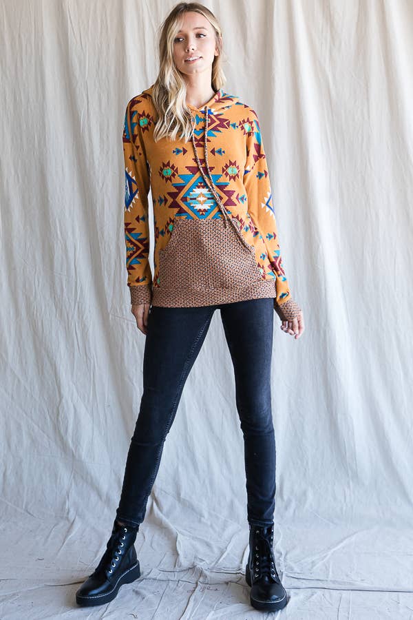 7th Ray – wholesale Hoodie – Women's – Aztec Print Drawstring Women's Hoodie T43378