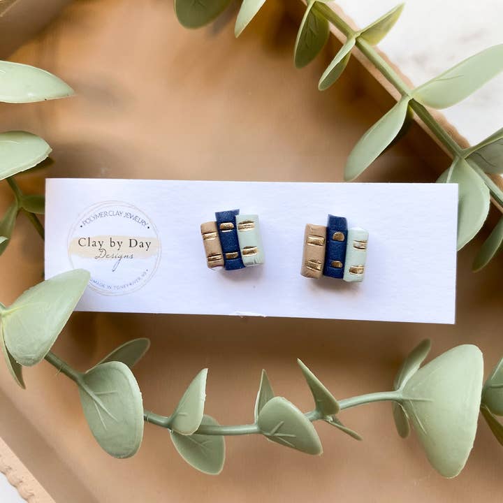 Clay by Day Designs - Wholesale Stud/Post Earrings - Book Library Stud Earrings - reading, bookish2