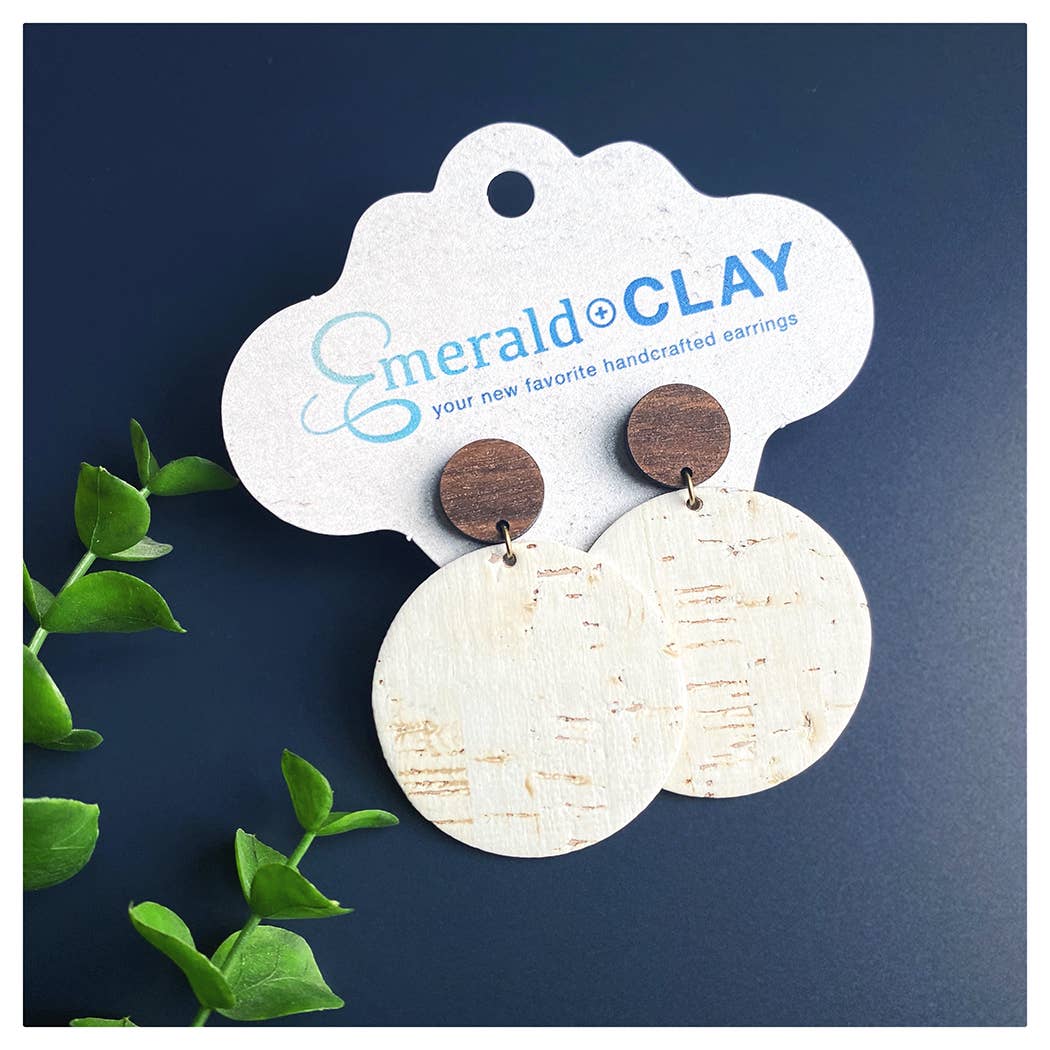 Emerald and Clay - Vendita all'ingrosso Orecchini pendenti - Cork Circle + Palo in legno2
