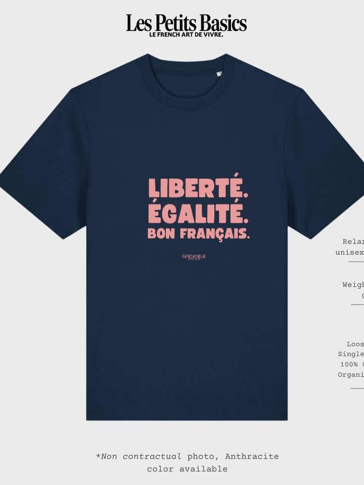 Frihed. Lighed. God fransk. Unisex T-shirt, tyk bomuld for engroshandel hos Les Petits Basics
