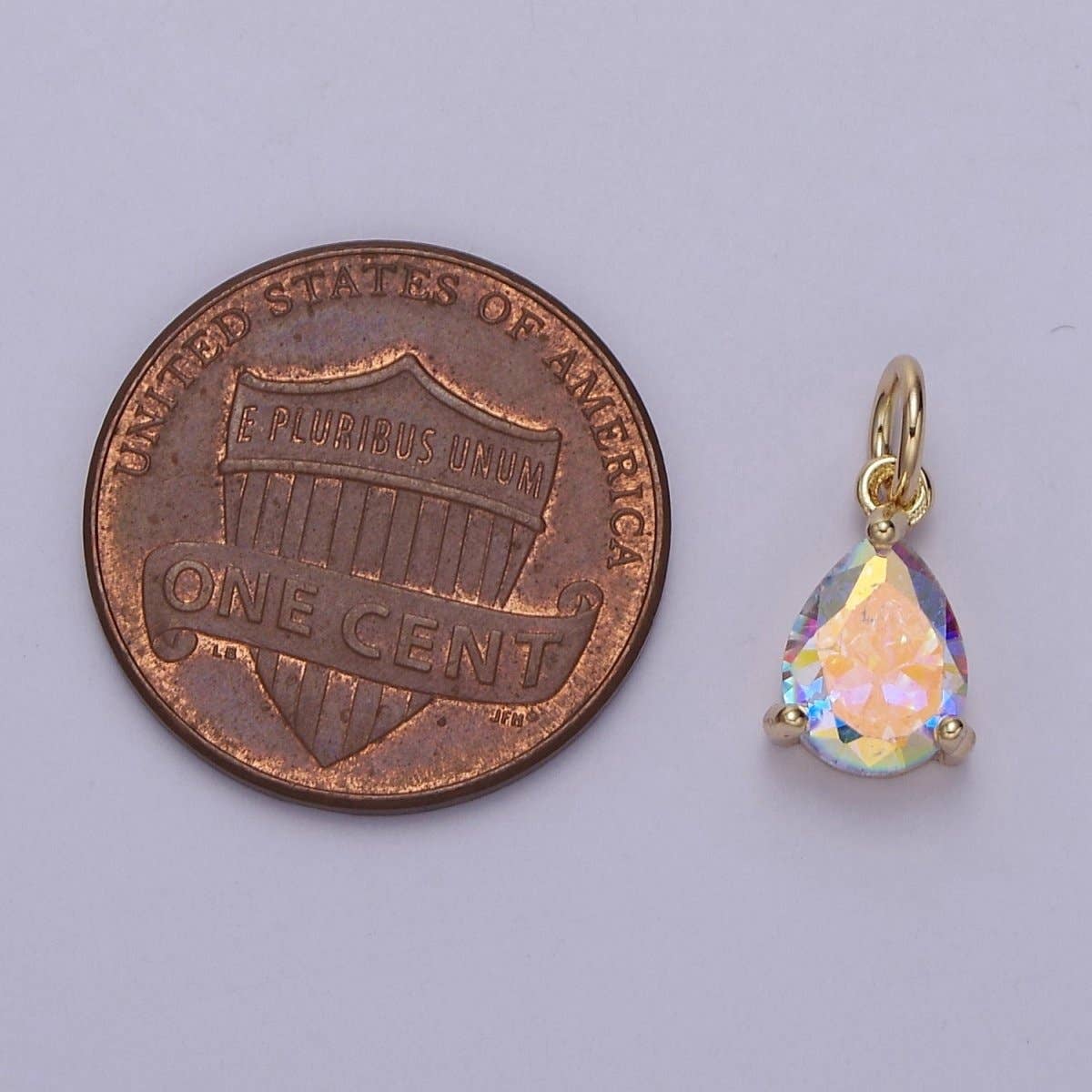 Aim Eternal - Wholesale Individual Charm/Pendant - Clear Cubic Zirconia AB Aurora Borealis dangle Tear Drop Charm 14k yellow gold filled boutique jewelry Supply E-7302