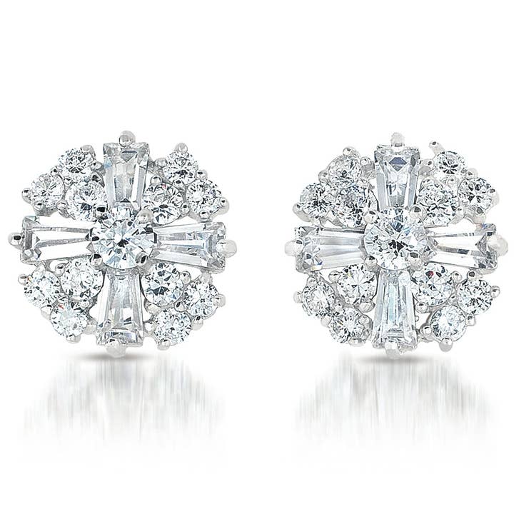 Clear Cubic Zirconia Round Baguette Earrings for wholesale by Genevive