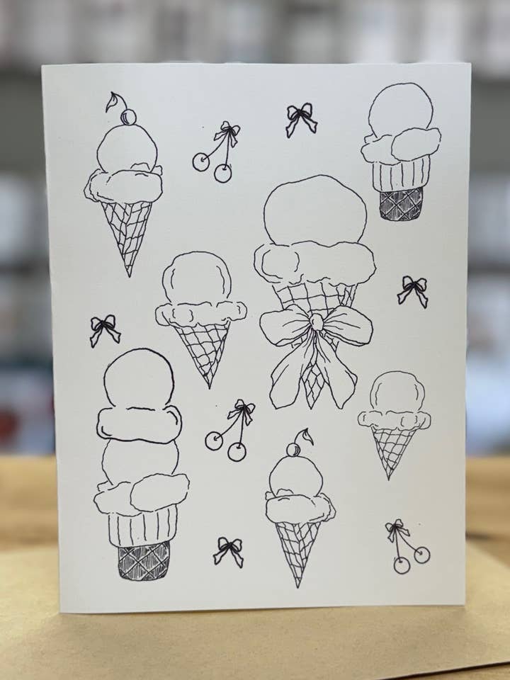 Cornets de glace fantaisistes "Colorie-moi" | Carte de vœux pour la vente par Covered With Art