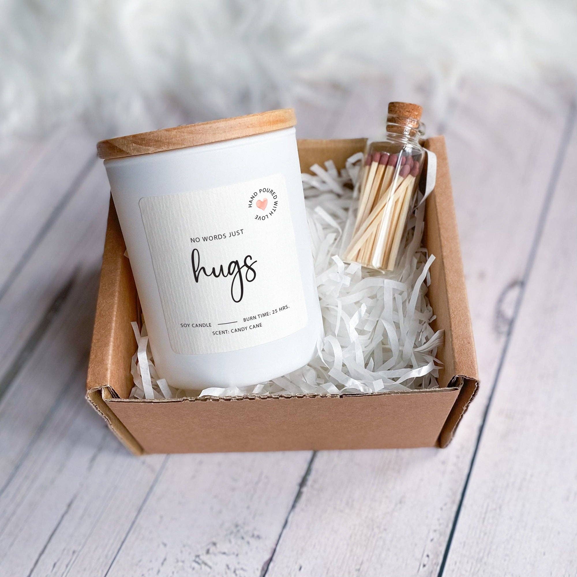 Happy Inky - Vente Bougie en bocal - Bougie « No Words Just Hugs » – Cadeau chaleureux pour elle et lui2