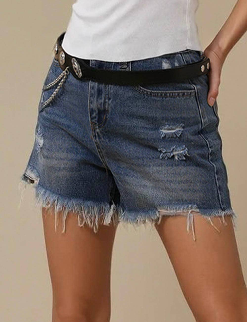 Sweetkama - Wholesale Shorts - Women's - Ladies Distressed High Waist Denim Shorts SKS2651