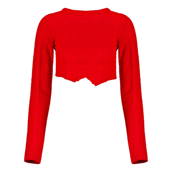 Knitted Long Sleeve Crop Top - Red for wholesale by Boutique Kaotique