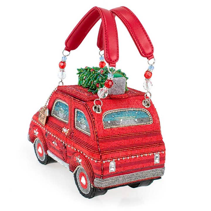 Mary Frances Accessories - Wholesale Top Handle Bag - Women's - All Spruced Up Christmas Car Top Handle Beaded Handbag