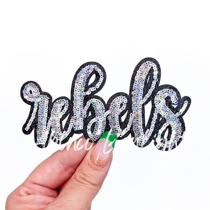 ABLNco - Wholesale Patch - Rebels Cursive Sequins Iron On Patch-Silver0