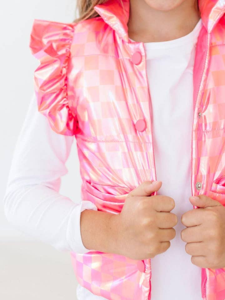 Mila & Rose - Wholesale Outerwear Vest - Kids - Neon Pink Checker Puffer Vest1