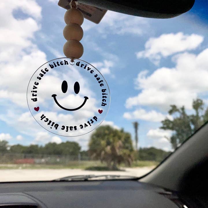 Drive Safe B*tch Smiley Car Charm for wholesale by Cavella Co.