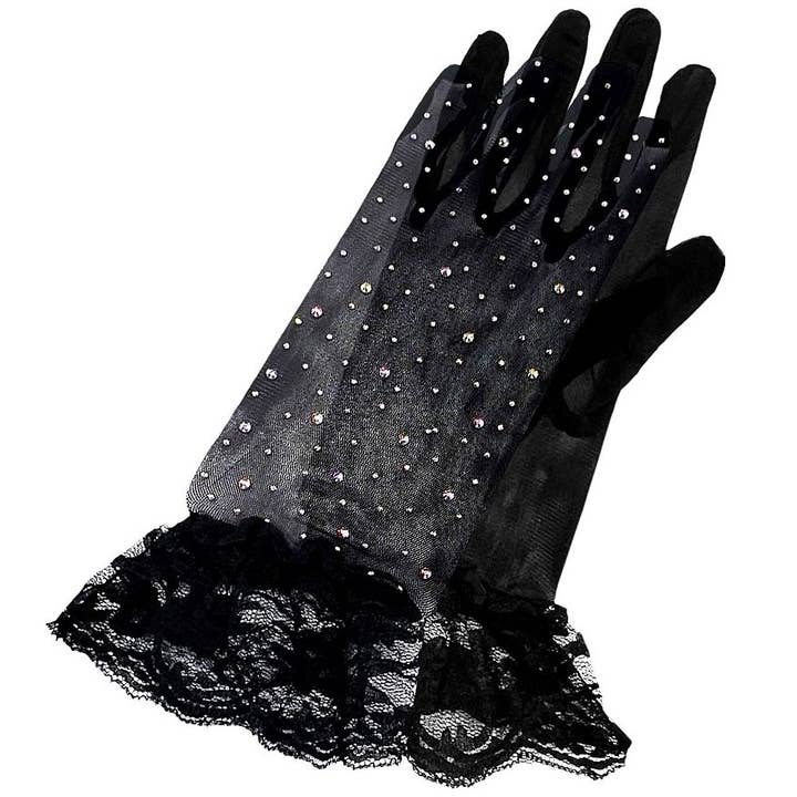 Race Deco Narrow Mesh Rhinestone Wrist Length Gloves for wholesale by Diacly