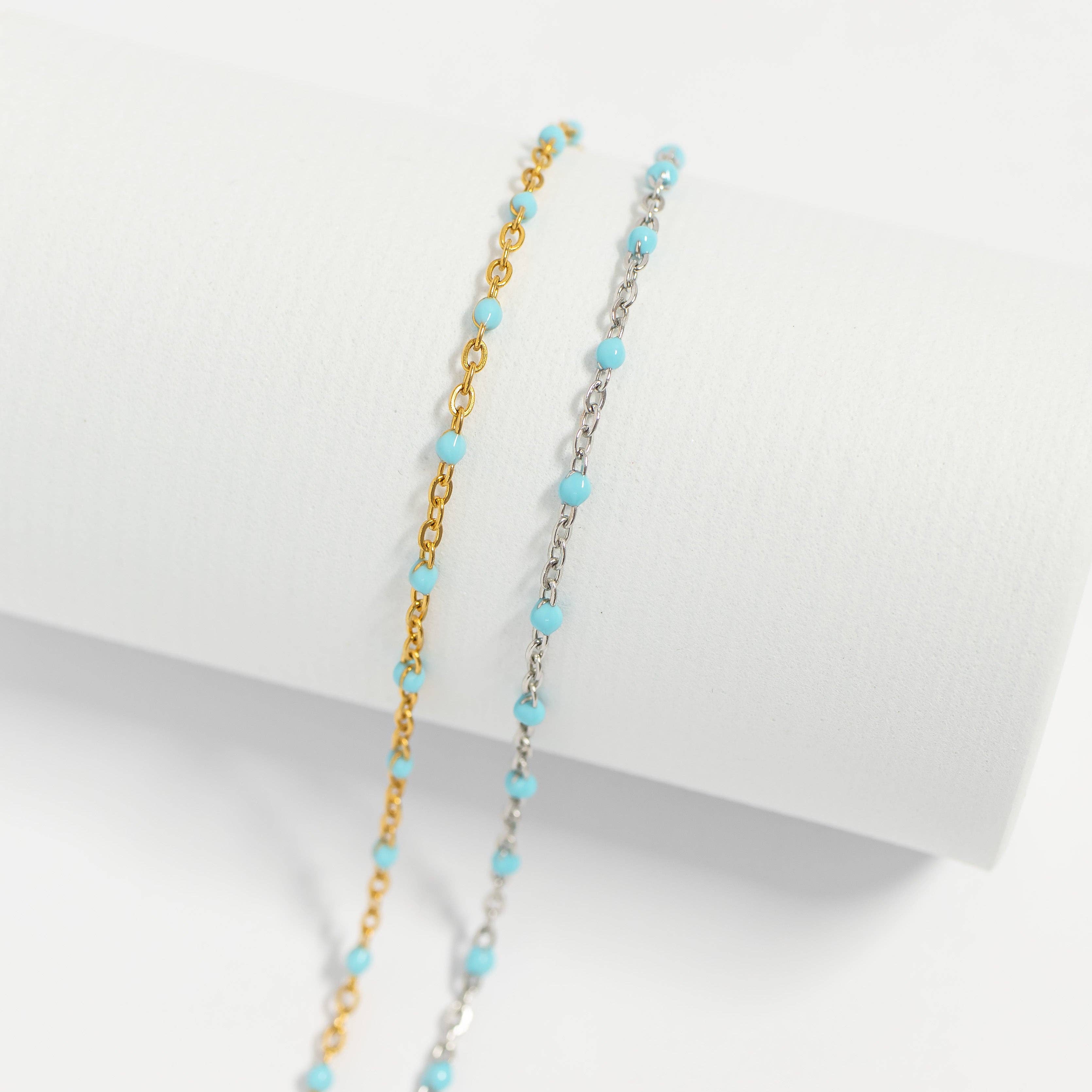 WJW – wholesale Link & chain bracelet – 18K Gold PVD Stainless Steel Turquoise Confetti Bracelet4