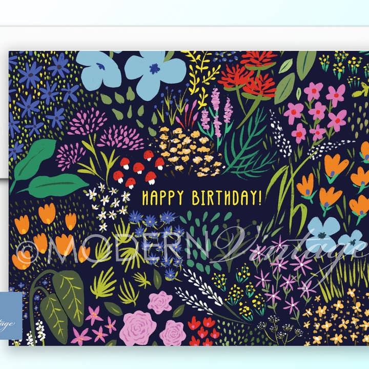 Tarjeta en blanco de feliz cumpleaños Jardín de flores para venta al por mayor de Modern Vintage Design Studio