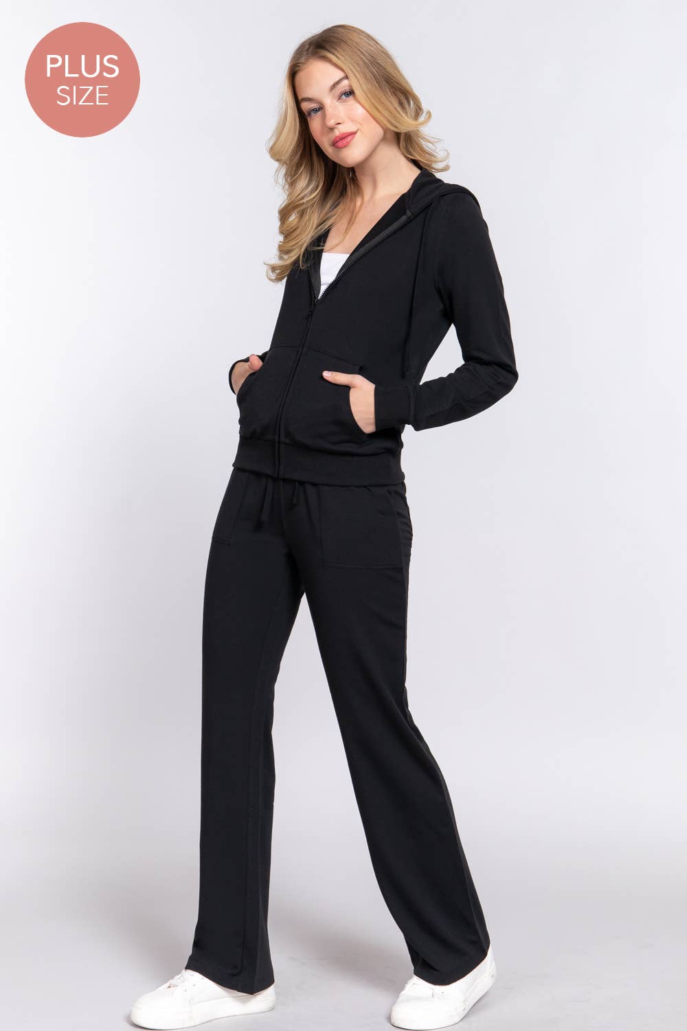 Active Basic | Active USA - Wholesale Lounge Set - Women's - [PLUS SIZE] Long Slv Hoodie Jacket & Pants Sweatsuit Set  26
