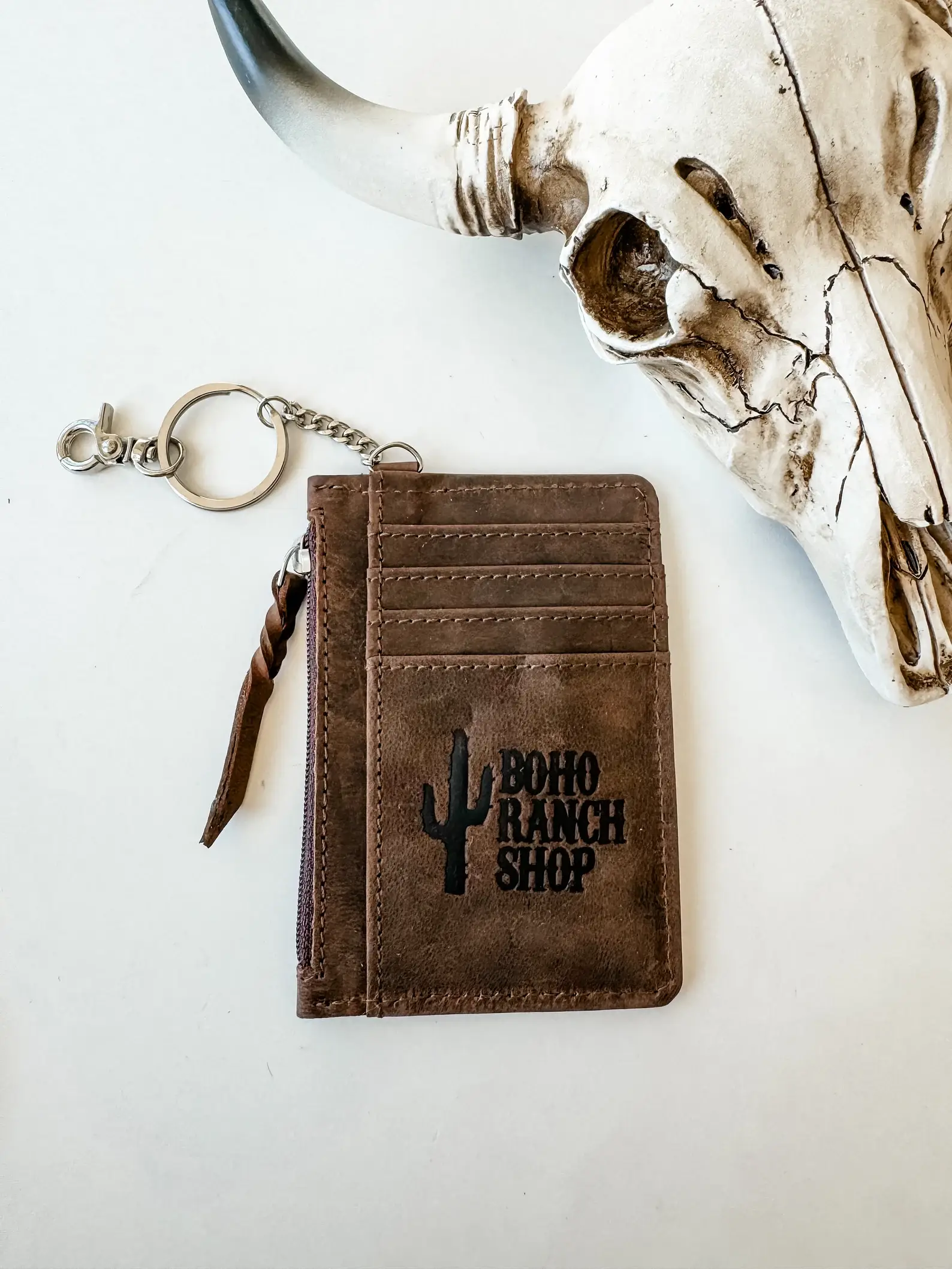 Boho Ranch Shop - Wholesale Wallet - Women's - Western Cowhide Leather Keychain Wallet Longhorn Thunderbird4