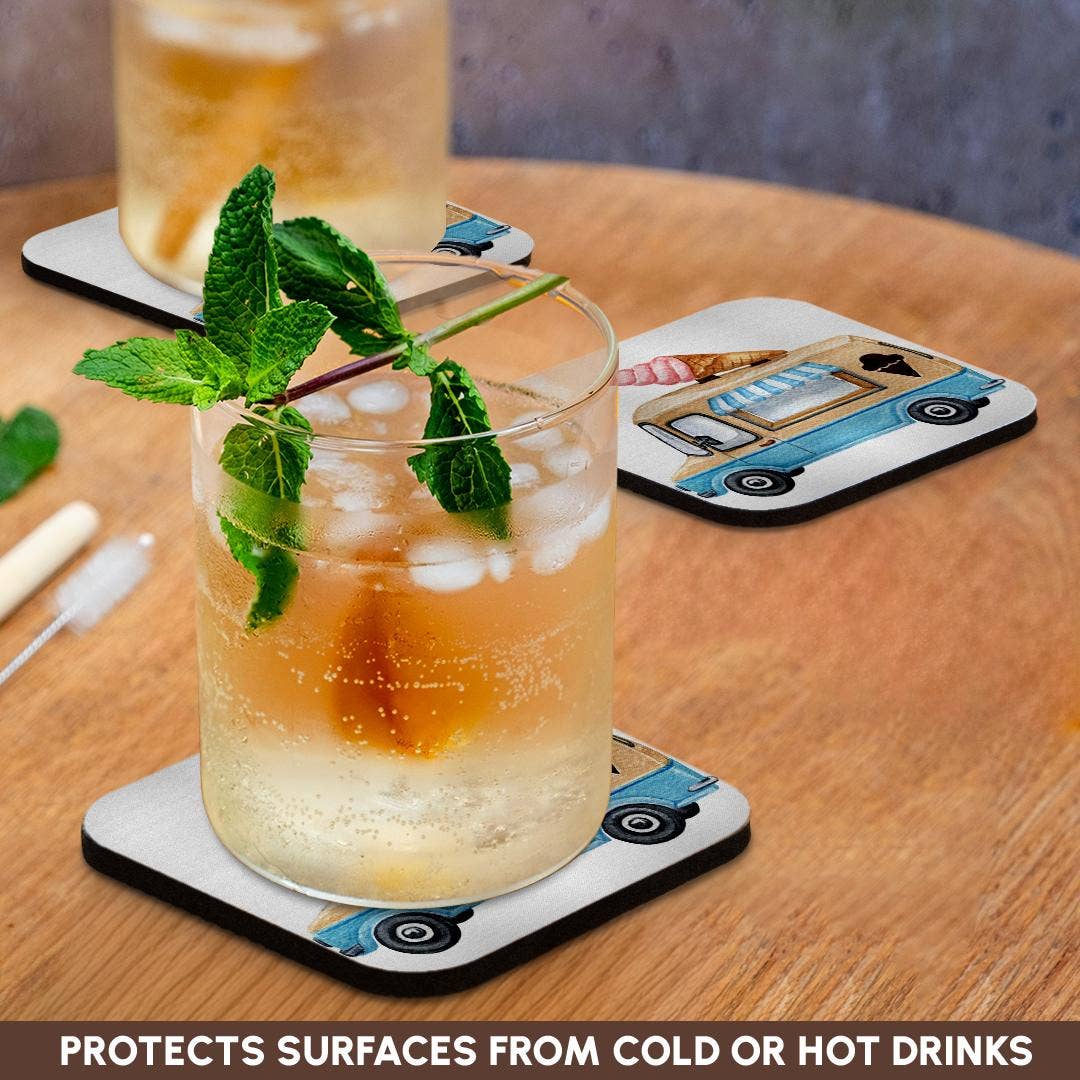 3dRose - Wholesale Coasters - 3dRose, Cute Ice Cream Truck Illustration, Coaster9