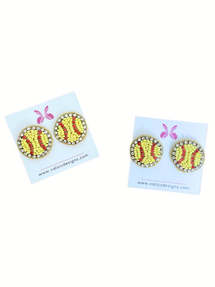 Beaded Softball Stud Earrings for wholesale by Valois Designs