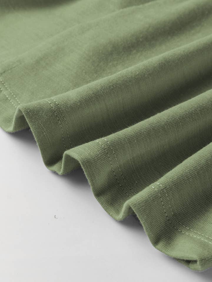Grass Green Solid Color V Neck Long Sleeve Raw Edge Casual Loose T Shirt for wholesale on Faire3