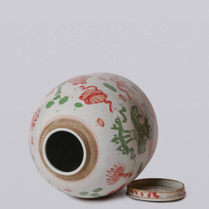 Cobalt Guild - Wholesale Decorative Jar - Pink & Green Rustic Porcelain Ancient Treasures Large Jar