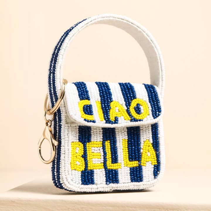 Beaded 'Ciao Bella' Mini Handbag Keyring/Bag Charm for wholesale by Lisa Angel