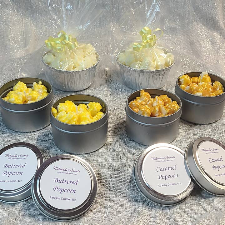Popcorn Candles - 4oz Tin for wholesale by Melmade Scents