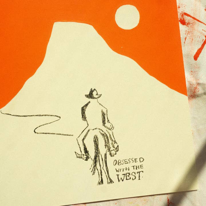 Mel K. Olrich Art - Wholesale Art Print - Cowboy riding off into the sunset, modern western wall art5