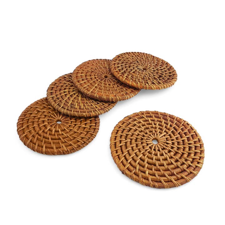 FERN - Wholesale Coasters - Coaster Rattan Set Round set of 5