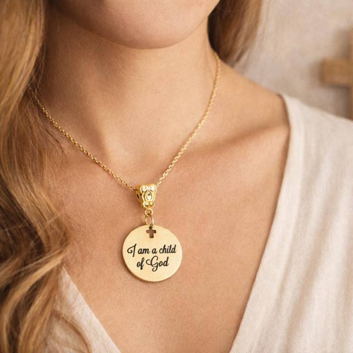 I Am A Child Of God Necklace Gold Plated Christian Jewelry Faith Necklace Inspirational Gift Religious Charm For Women for wholesale by JKCE Designs