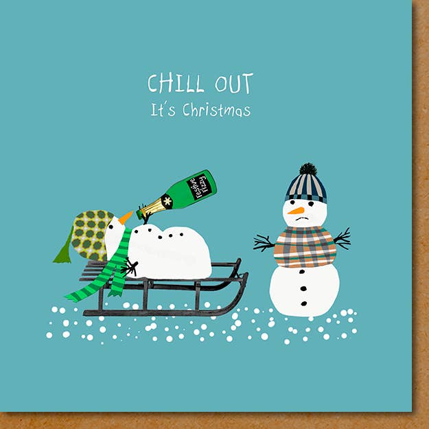 Sally Scaffardi Design – postal de Natal por atacado – Cartão Boneco de Neve Bbêbado Engraçado