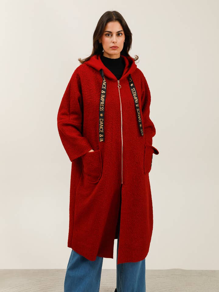 Lucky Nana - Wholesale Coat - Women's - AH 22158 - Long Coat in Bouclé Fabric26