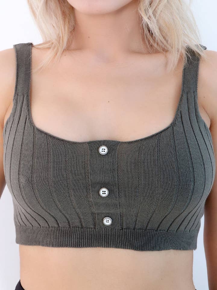 Beje Wear - Wholesale Tank Top - Women's - Front Button Rib Crop Tank Top// 100% Organic Cotton17