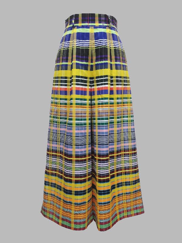 COULEUR Pantalon décontracté à jambes larges, imprimé en damier, élégant, sélection élégante en vente sur Faire9