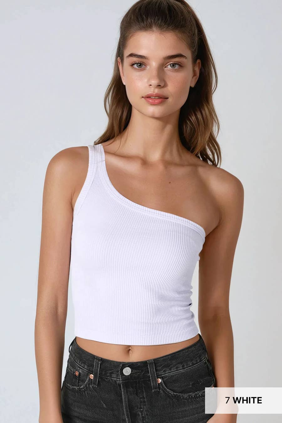 NIKIBIKI – Engroshandel Strikket top - Dame – NS7975 - Solid ene skulder Afgrøde Top1