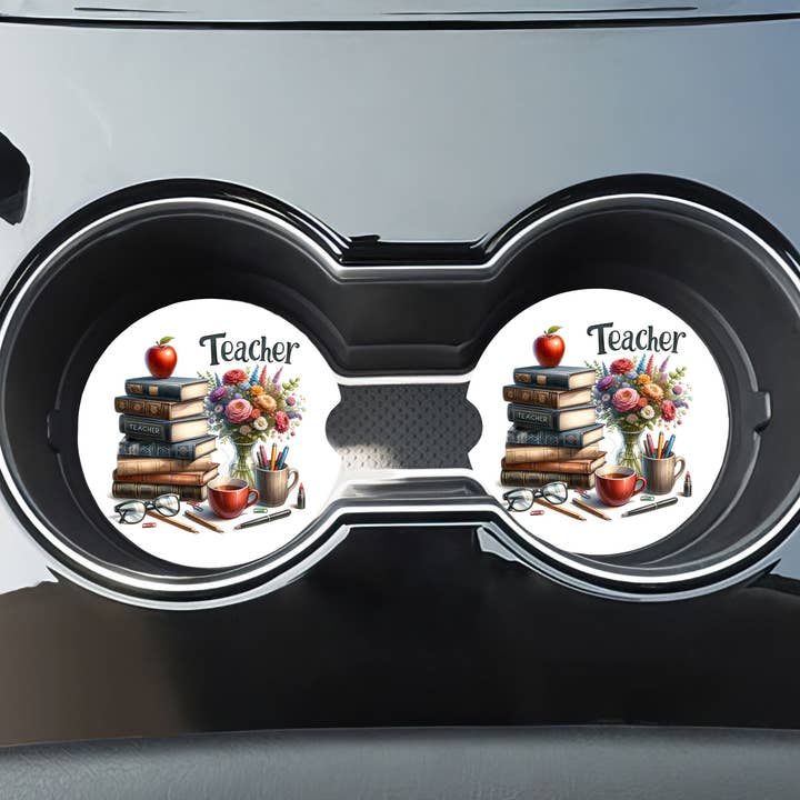 Livres / Dessous de verre pour voiture enseignant - Ensemble de 2 en néoprène pour la vente par Stencil Art Canada