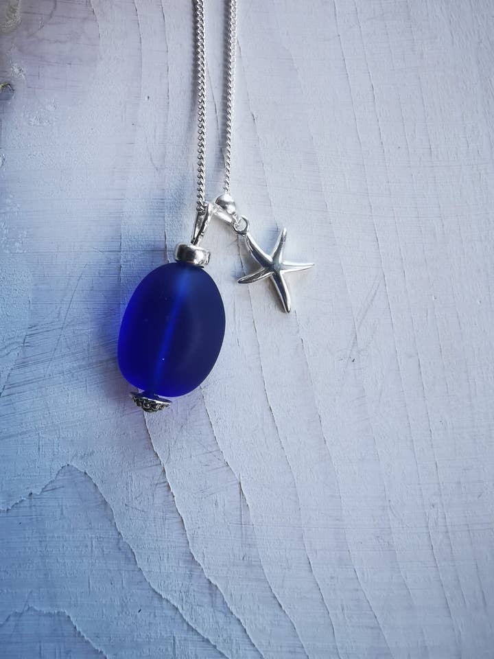 Boho Silver Seaglass Pendant Necklace. Seaglass & Silver for wholesale by Blue Marble Jewellery