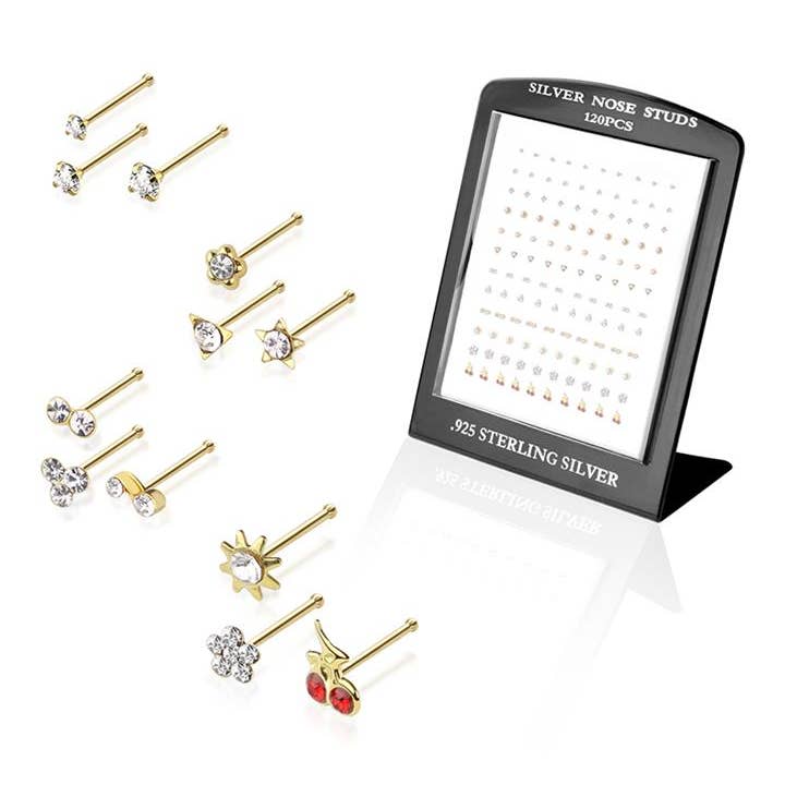 120PCS OF MIX DESIGN NOSE BONE STUD L-STAND for wholesale by CRAVE