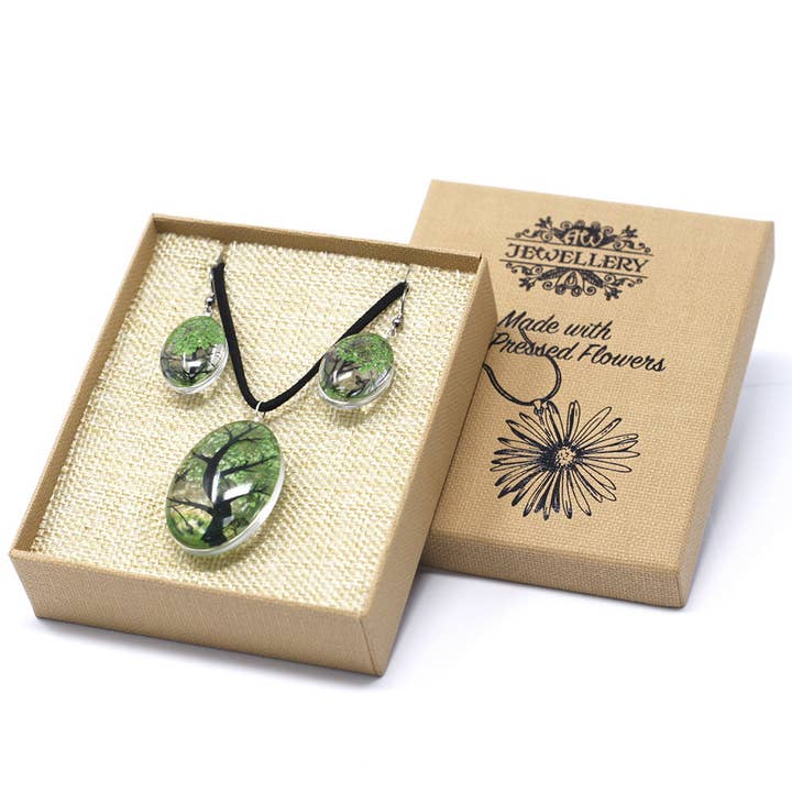 Ancient Wisdom - Wholesale Jewelry Set - Pressed Flowers - Tree of Life set - Green