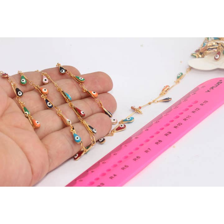 4x10mm 24k Skinnende Guld Onde Øje Perlekæde, BXB194 for engroshandel hos QueenJewelryM